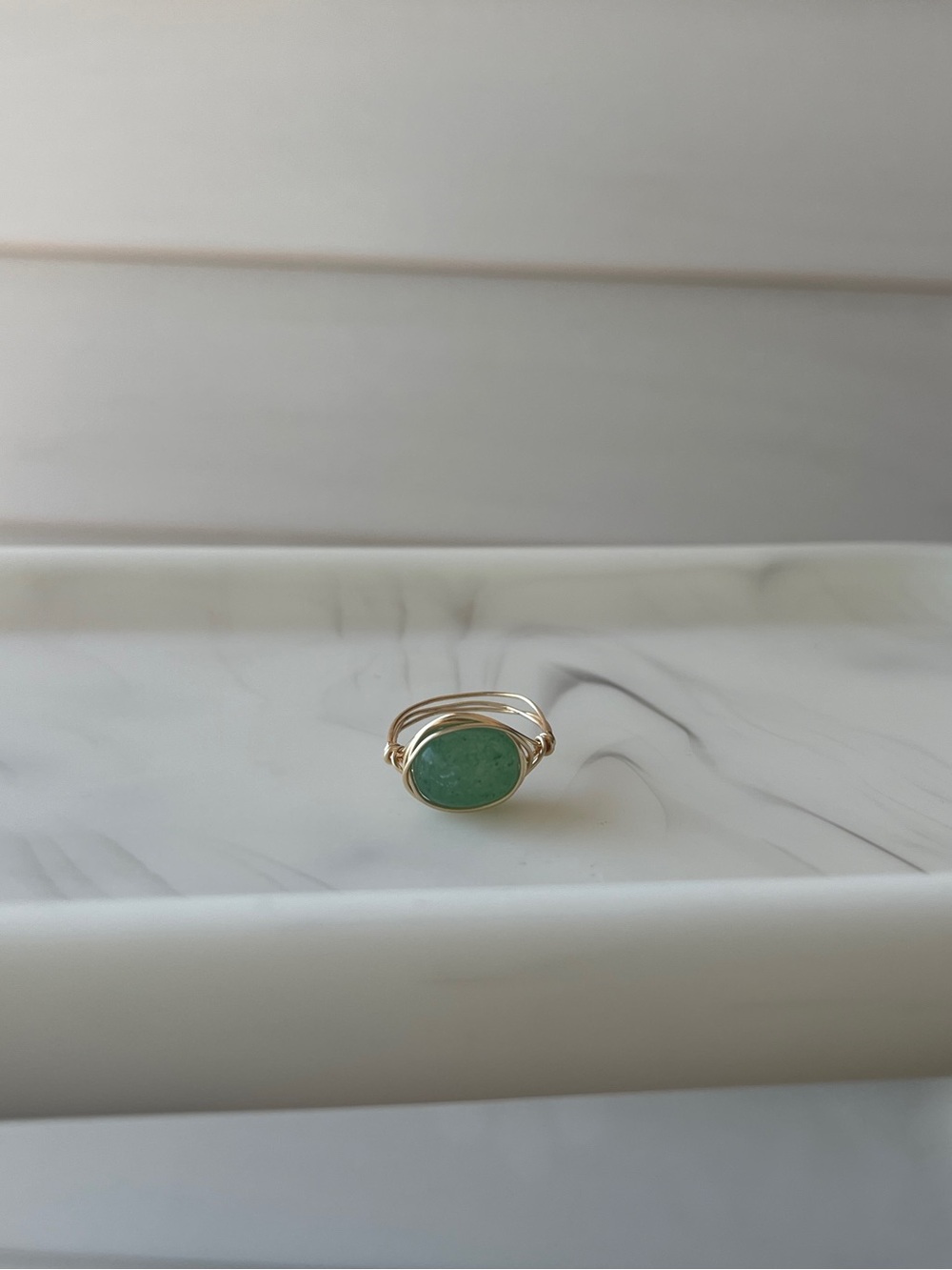 Gold Wire Wrapped Jade Ring, Size 5